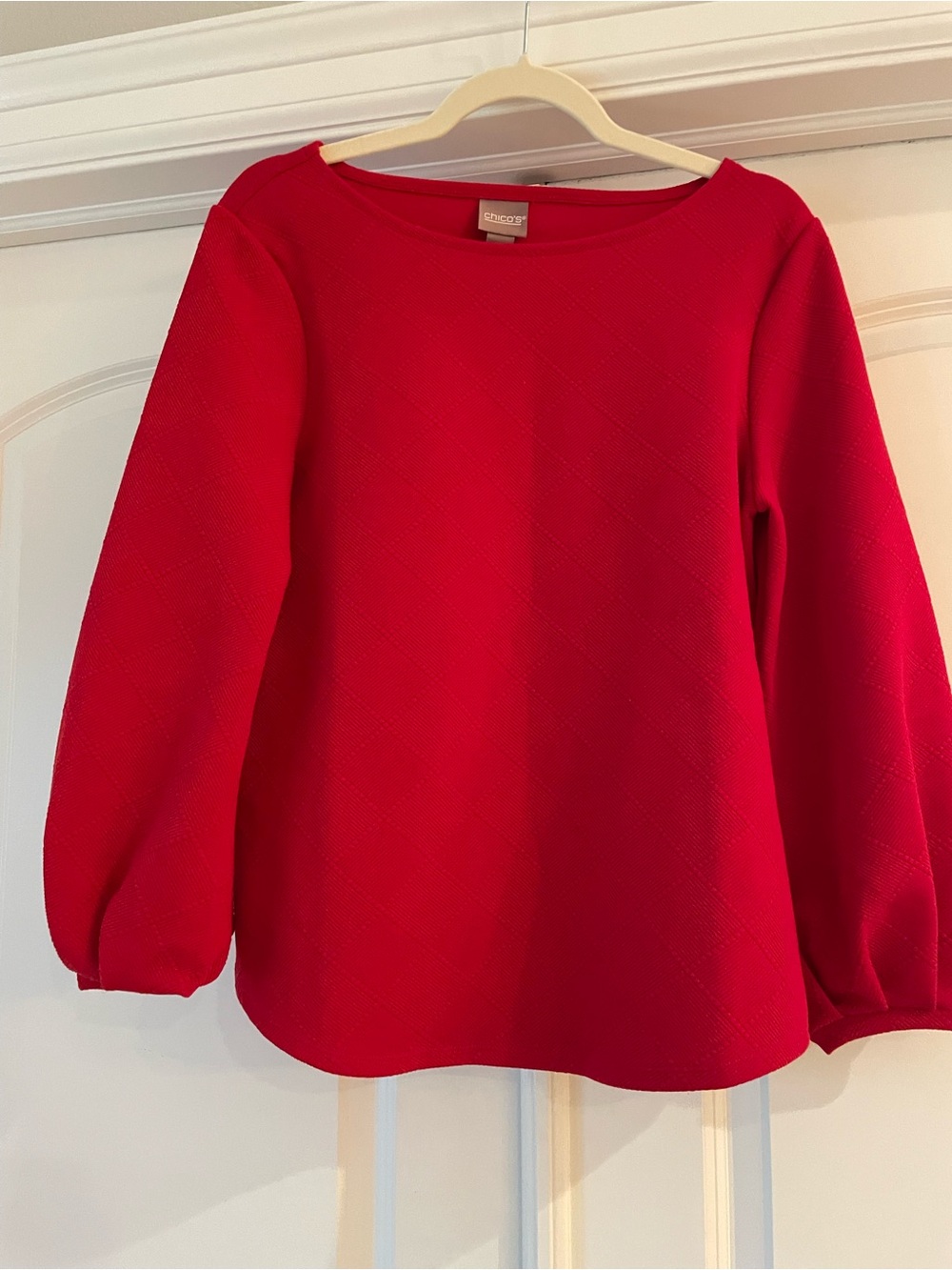 Chico's Vibrant Red Textured Boatneck Long Sleeve Top